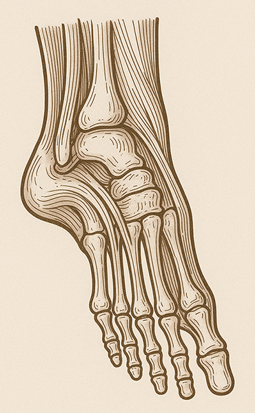 Foot anatomy diagram showing bones and common pain areas