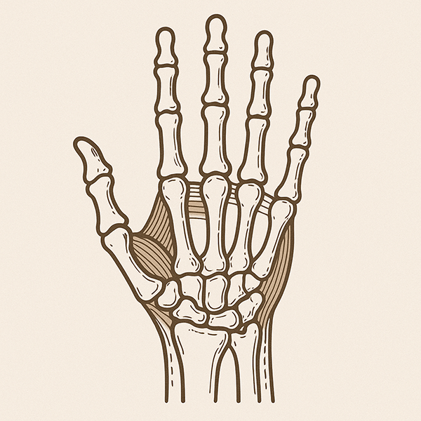 Hand Anatomy Diagram showing bones and structures