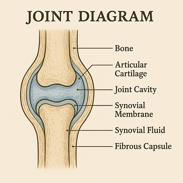 Joint anatomy showing common arthritis sites